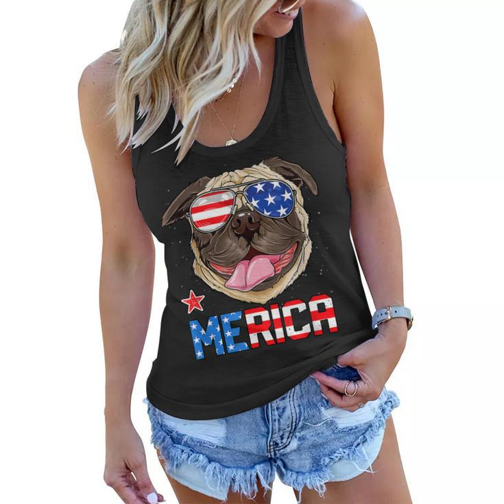 Funny Pug 4Th Of July Merica Mens Womens Kids American Flag  Women Flowy Tank