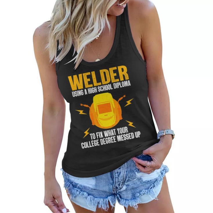 Funny Welder Art For Men Women Steel Welding Migtig Welder Women Flowy Tank