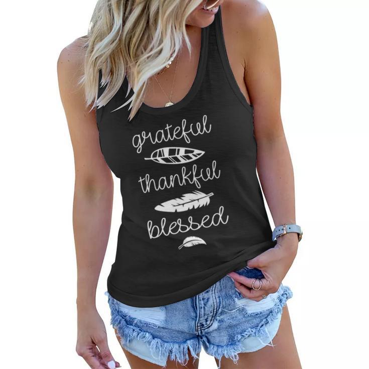 Grateful Thankful Blessed Cute Boho Feathers Thanksgiving Women Flowy Tank