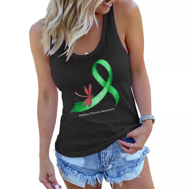 Hippie Dragonfly Green Ribbon Kidney Disease Awareness  Women Flowy Tank