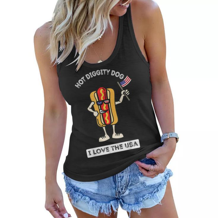 Hot Diggity Dog July 4Th Patriotic Bbq Picnic Cookout Funny  Women Flowy Tank