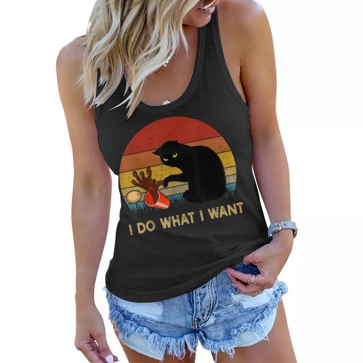 I Do What I Want Funny Black Cat Gifts For Women Men Vintage  Women Flowy Tank