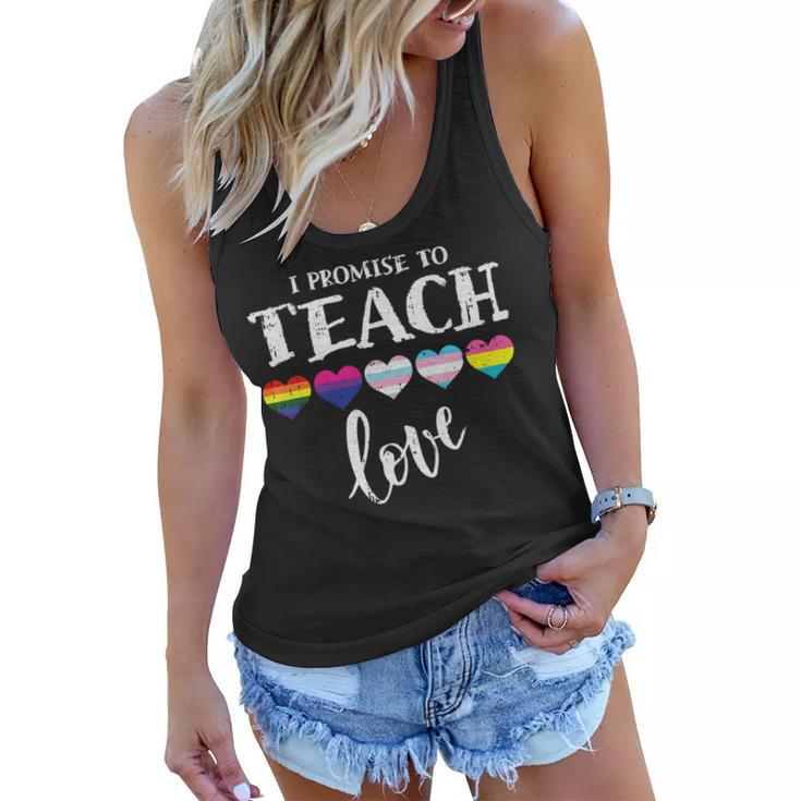 I Promise To Teach Love Lgbt-Q Pride Proud Ally Teacher   Women Flowy Tank