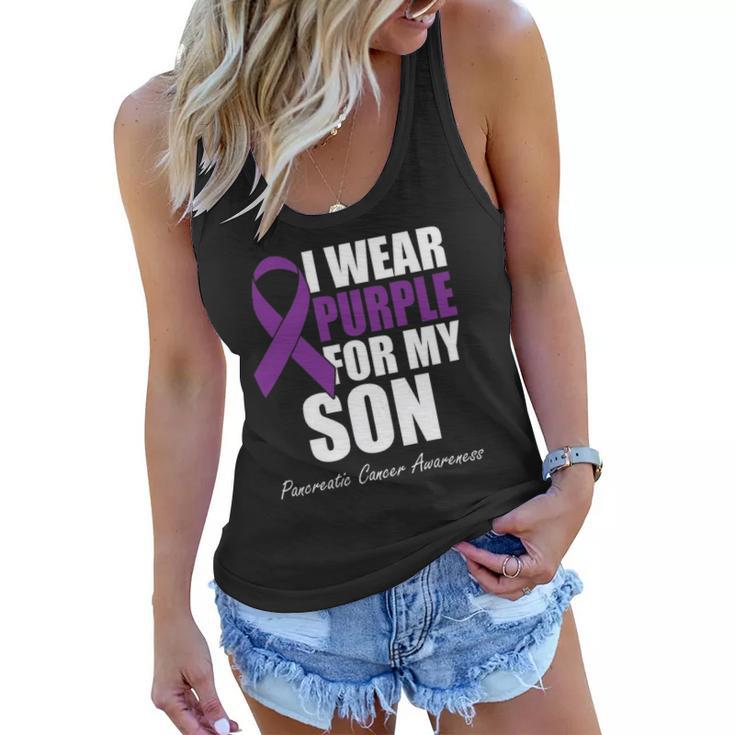 I Wear Purple For My Son Pancreatic Cancer Awareness Women Flowy Tank