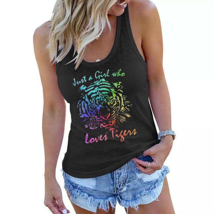 Just A Girl Who Loves Tigers Retro Vintage Rainbow Graphic Women Flowy Tank