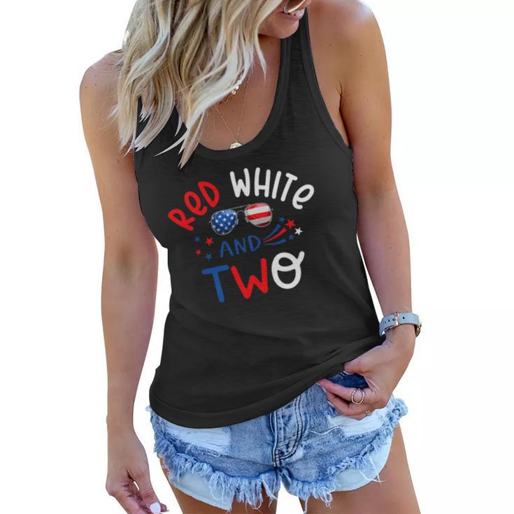 Kids Red White And Two 2Nd Birthday 4Th Of July Firework Boy Women Flowy Tank
