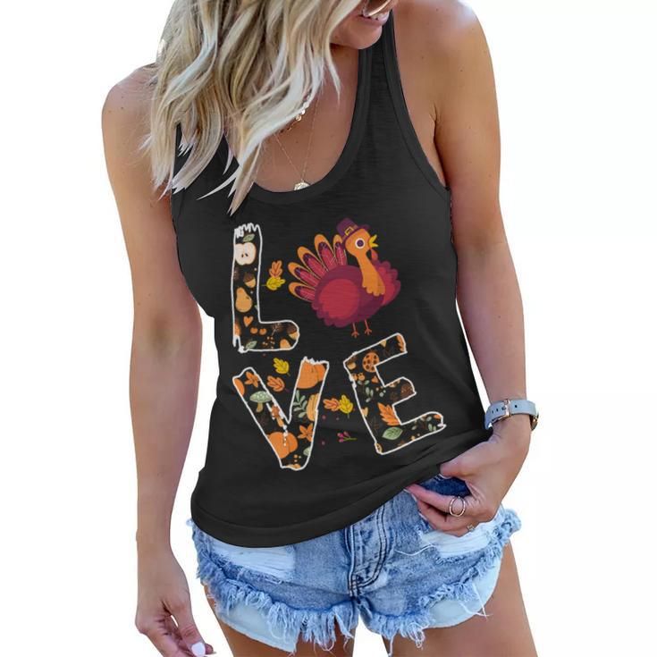 Love Turkey Thanksgiving Happy Fall 20 Shirt Women Flowy Tank