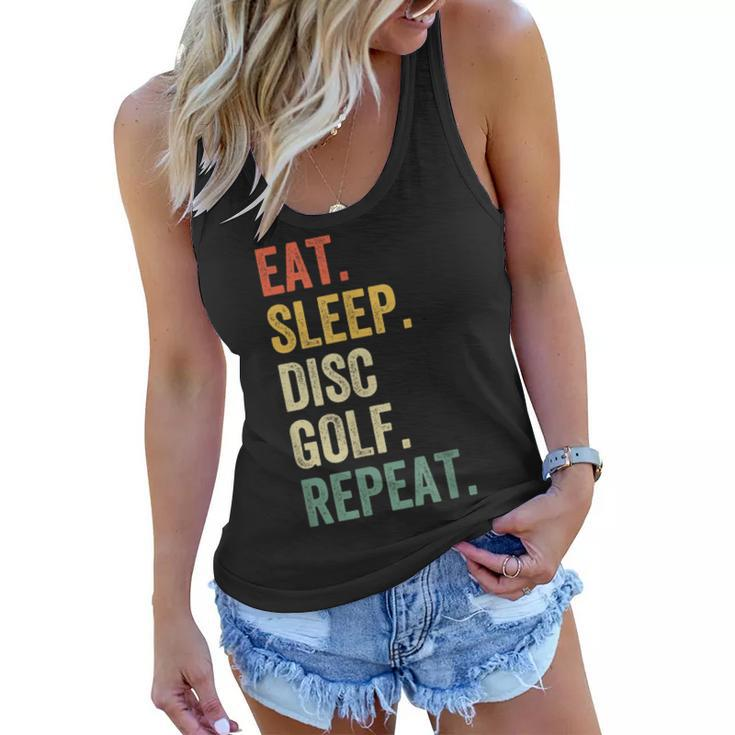 Mens Eat Sleep Disc Golf Repeat Funny Frisbee Sport Vintage Retro  Women Flowy Tank