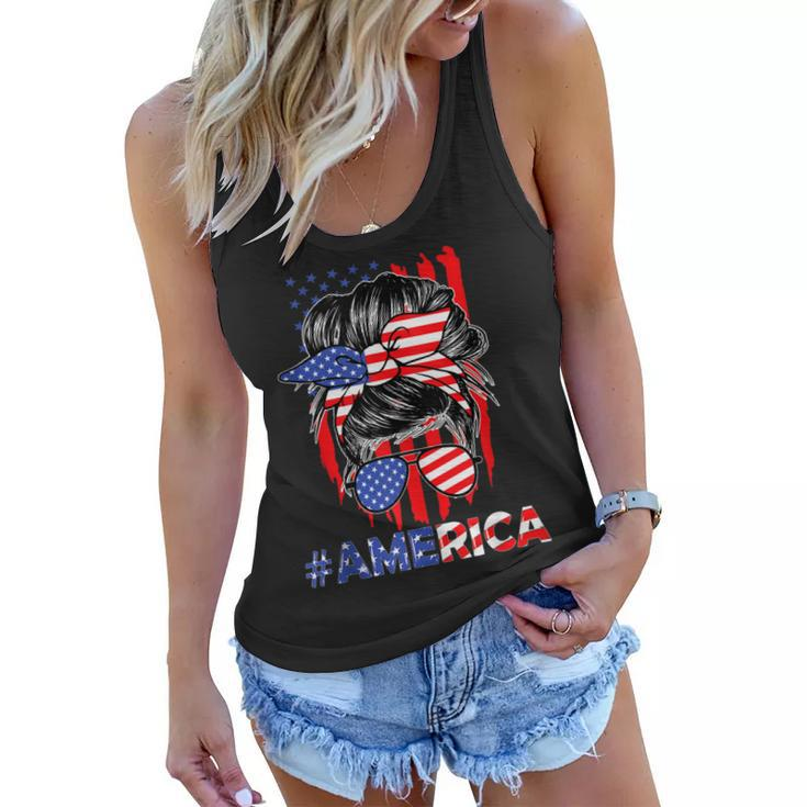 Mom Life Messy Bun America Flag Mothers Day Gift 4Th Of July  Women Flowy Tank