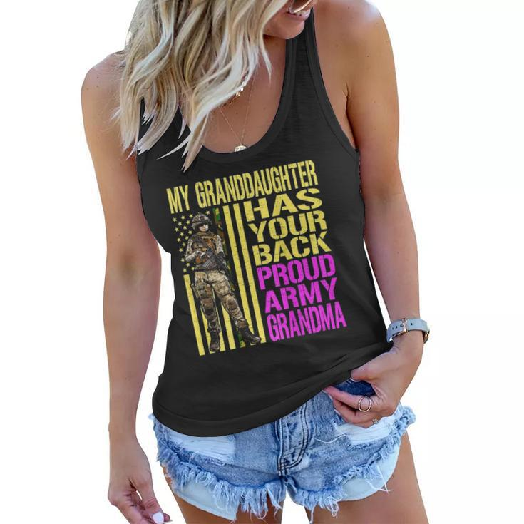 My Granddaughter Has Your Back Proud Army Grandma Military Women Flowy Tank