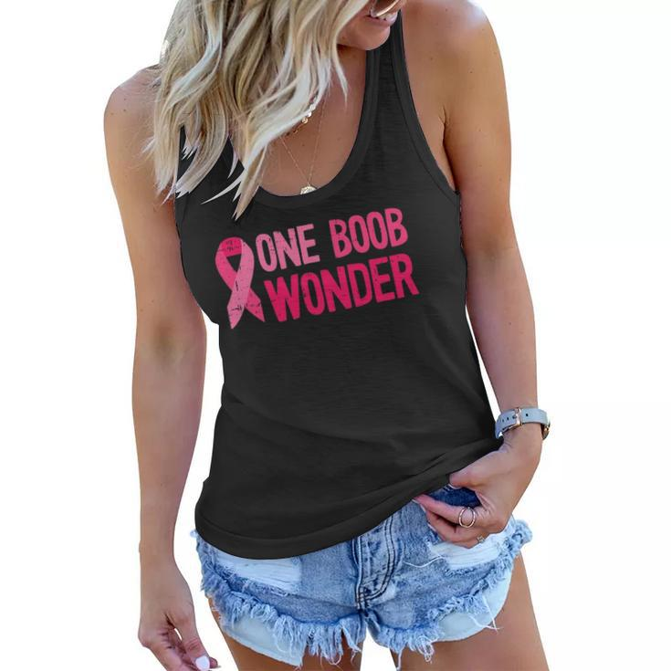 One Boob Wonder - Pink Ribbon Survivor Breast Cancer Women Flowy Tank