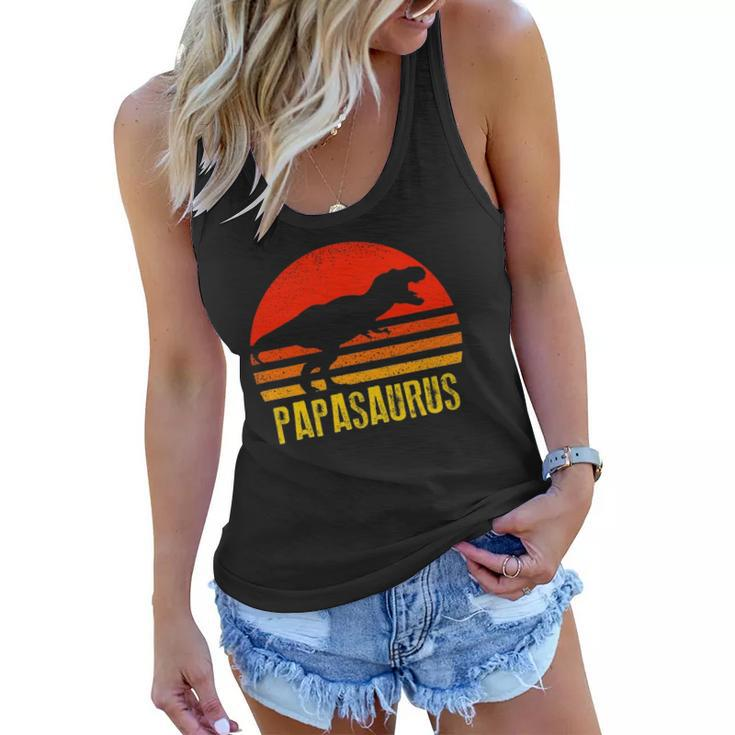 Papasaurus  Retro Vintage Sunset Dinosaur Gift Women Flowy Tank