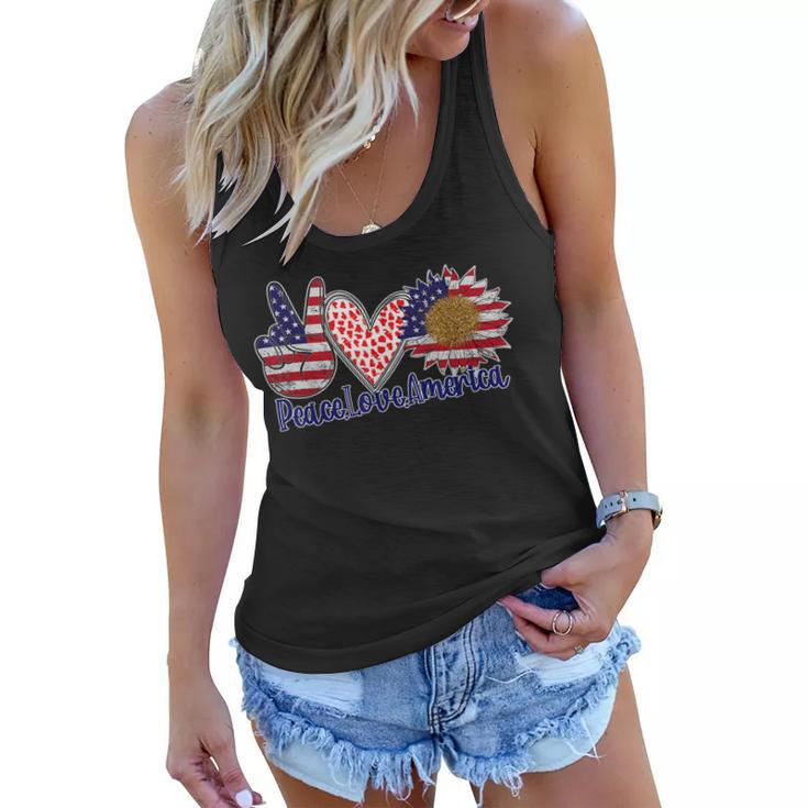 Peace Love America 4Th July Patriotic Sunflower Heart Sign  Women Flowy Tank