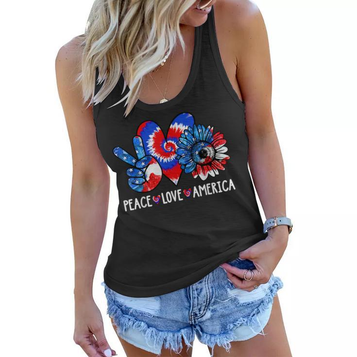 Peace Love America Sunflower Patriotic Tie Dye 4Th Of July  Women Flowy Tank