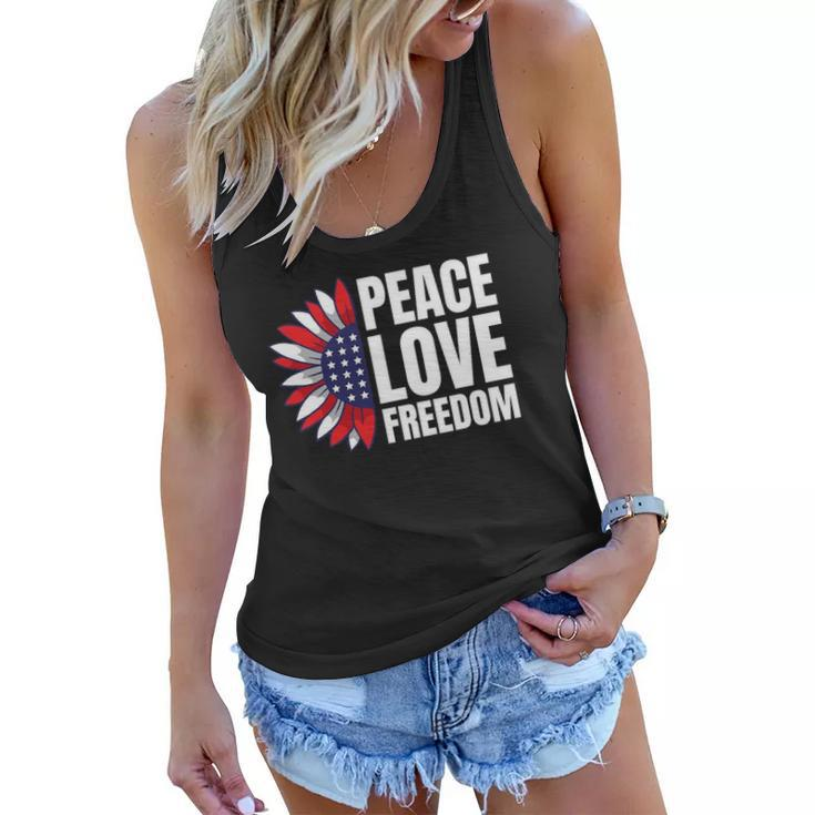 Peace Love Freedom America Usa Flag Sunflower Women Flowy Tank