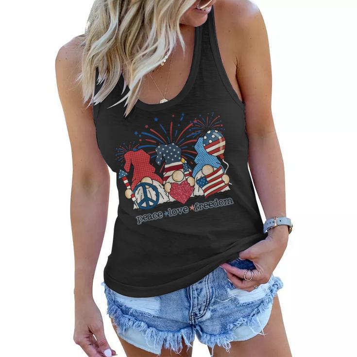 Peace Love Freedom Fireworks Gnomes 4Th Of July America  Women Flowy Tank