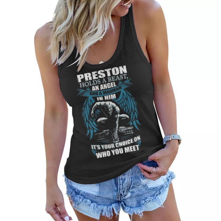 Preston Name Gift   Preston And A Mad Man In Him Women Flowy Tank
