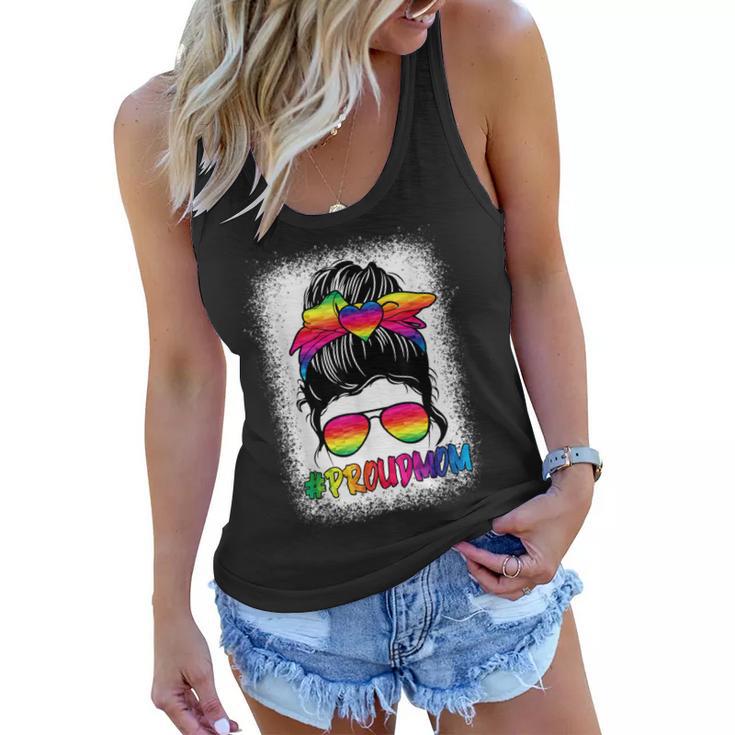 Proud Mom Messy Bun Rainbow Lgbt Mom Lgbt Gay Pride Lgbtq  V3 Women Flowy Tank