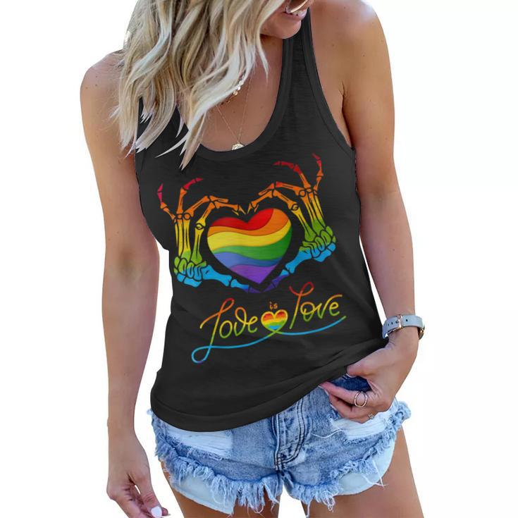 Rainbow Heart Skeleton Love Is Love Lgbt Gay Lesbian Pride  Women Flowy Tank