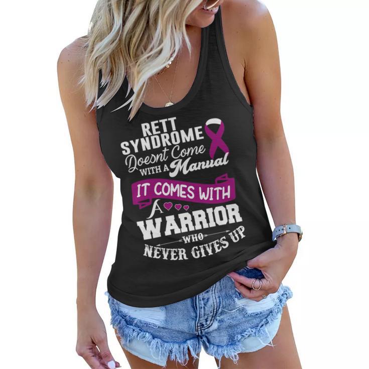 Rett Syndrome Doesnt Come With A Manual It Comes With A Warrior Who Never Gives Up  Purple Ribbon  Rett Syndrome  Rett Syndrome Awareness Women Flowy Tank