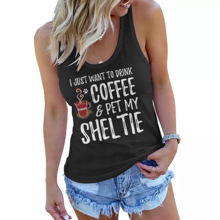 Sheltie Coffee Drinker Tees Women Flowy Tank