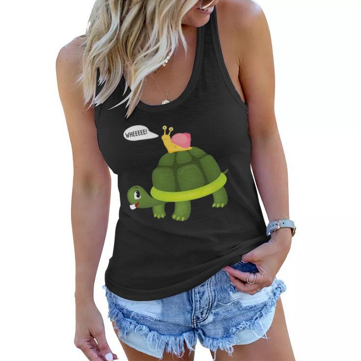 Snail Riding Turtle Funny Gift Women Flowy Tank