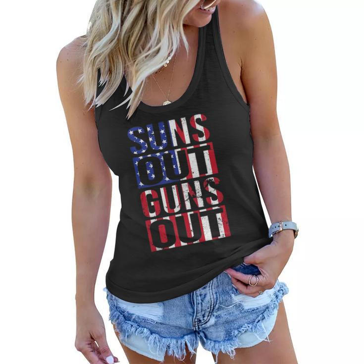 Suns Out Guns Out Funny Fourth Of July Muscles  Women Flowy Tank