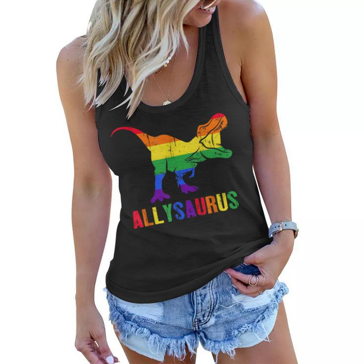 T Rex Dinosaur Lgbt Gay Pride Flag Allysaurus Ally  Women Flowy Tank