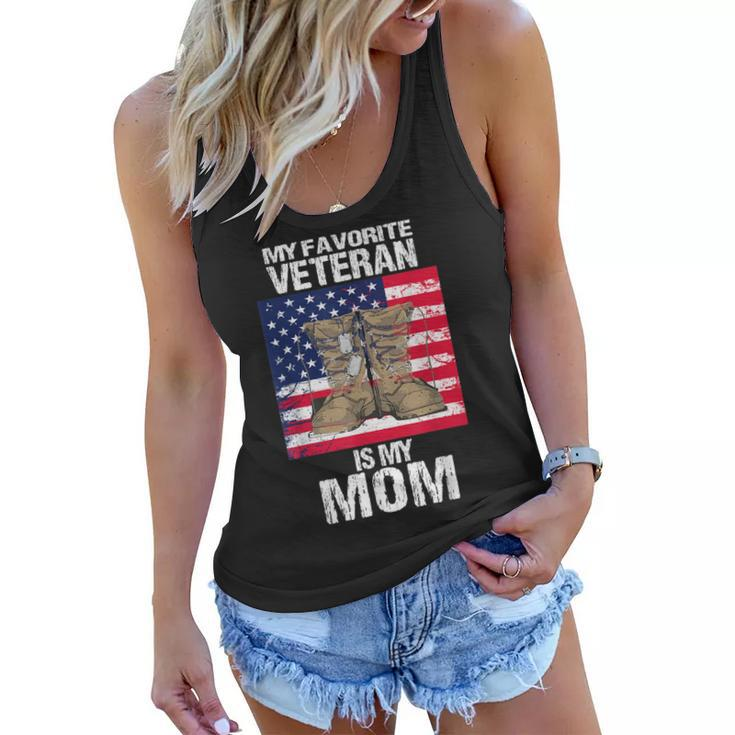 Veteran Mom Proud Son Kids Veterans Day Us Veteran Mother  Women Flowy Tank