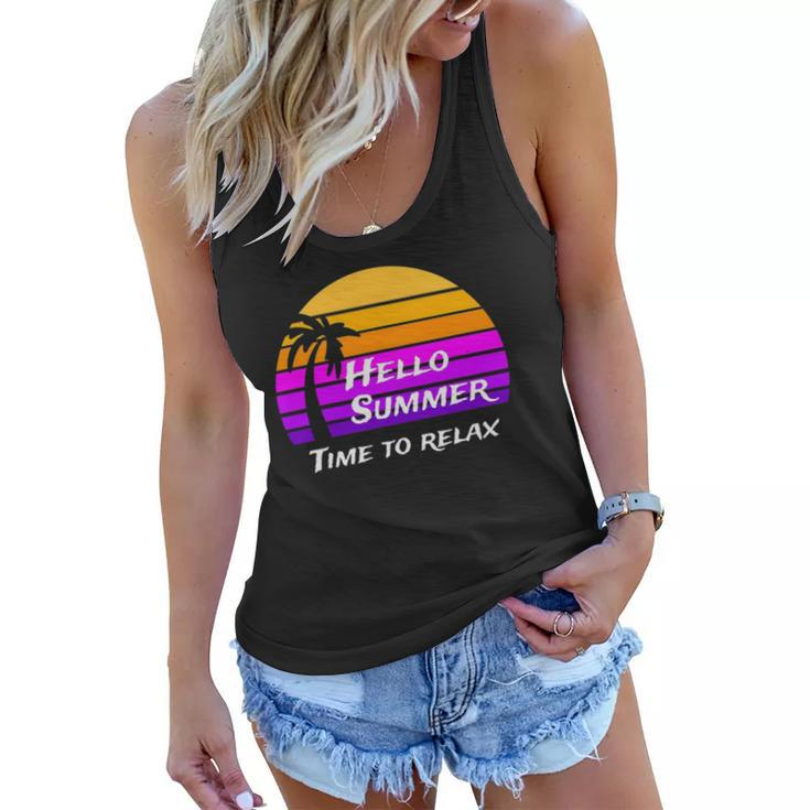 Vintage Hello Summer Its Time To Relax Women Flowy Tank