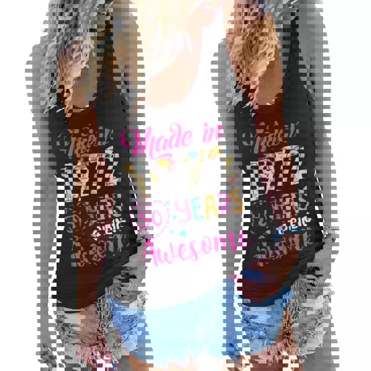 Womens 50 Year Of Being Awesome Made In 1972 Birthday Gifts Vintage  Women Flowy Tank