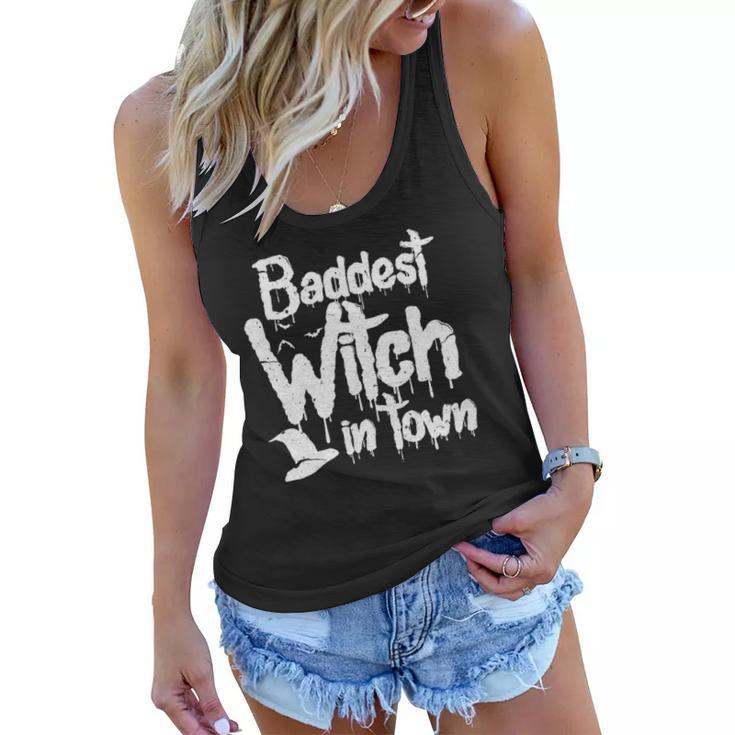 Womens Baddest Witch In Town  Funny Halloween Witches Women Flowy Tank