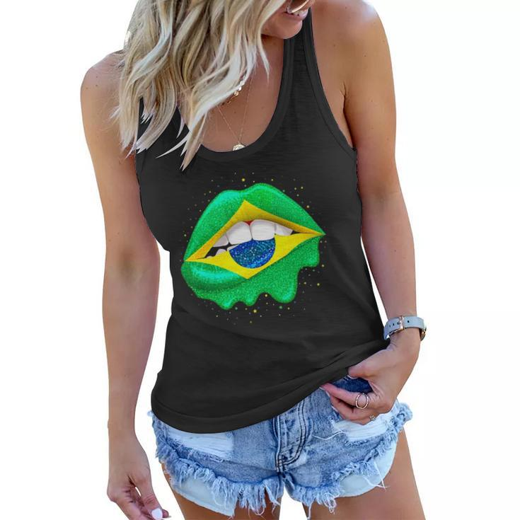 Womens Brazilian Flag Lips  Women Girls Brazil Women Flowy Tank