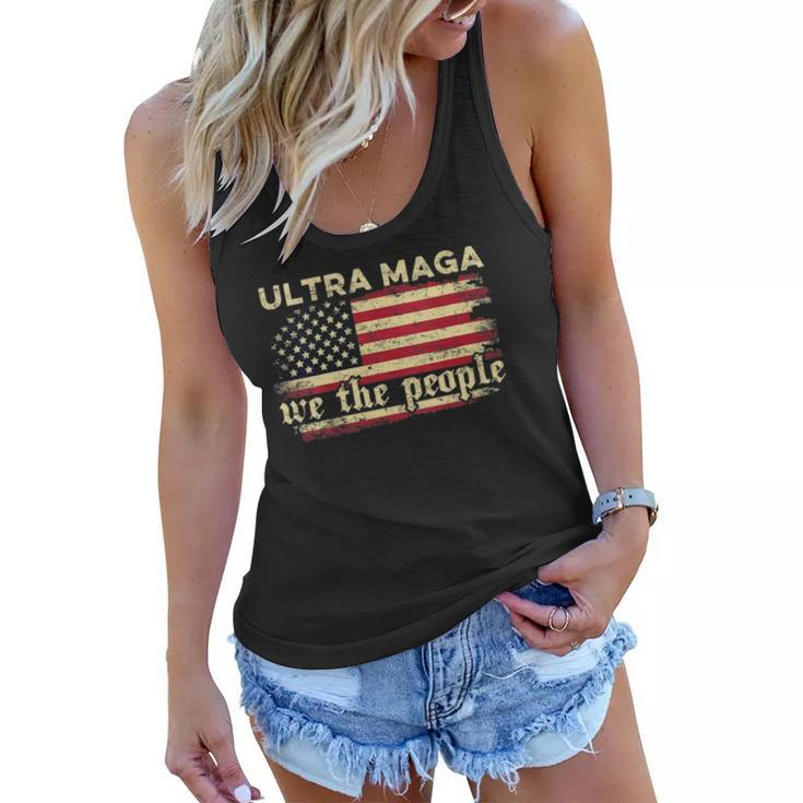 Womens Funny Ultra Maga Vintage American Flag Ultra-Maga Retro  Women Flowy Tank