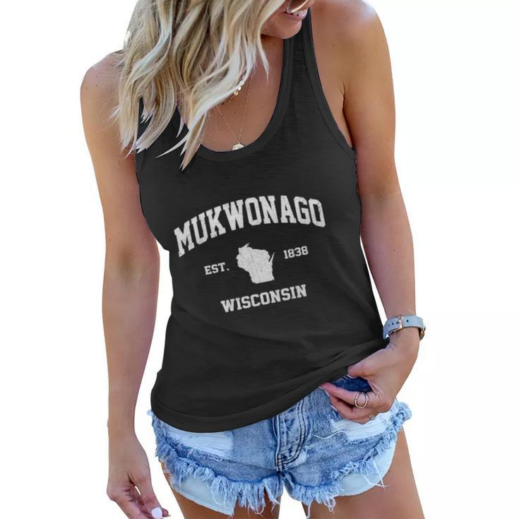 Womens Mukwonago Wisconsin Wi Vintage State Athletic Style V-Neck Women Flowy Tank