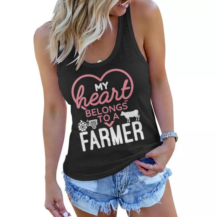 Womens My Heart Belongs To A Farmer Romantic Farm Wife Girlfriend Women Flowy Tank