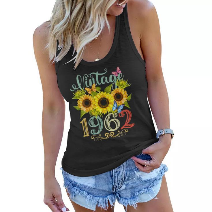 Womens Sunflower Floral Butterfly Vintage 1962 Funny 60Th Birthday Women Flowy Tank