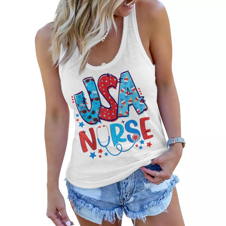 4Th Of July Usa Nursery American Nurse 2022 Patriotic Nurse  Women Flowy Tank