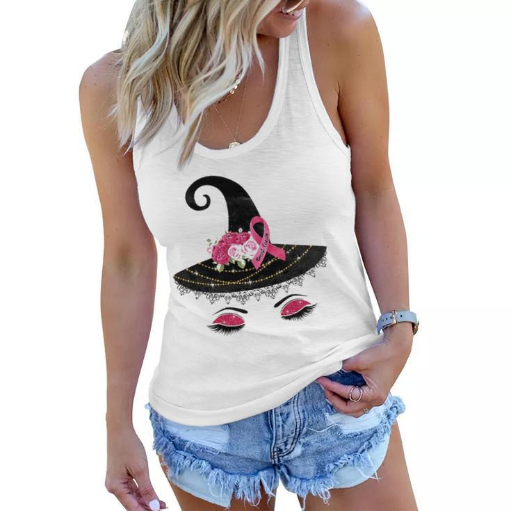 Breast Cancer Witch Hat Pink Ribbon Flower Awareness Month Women Flowy Tank