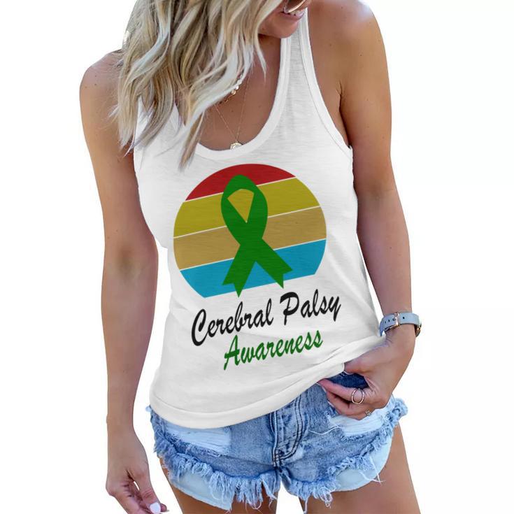 Cerebral Palsy Awareness Vintage  Green Ribbon  Cerebral Palsy  Cerebral Palsy Awareness Women Flowy Tank