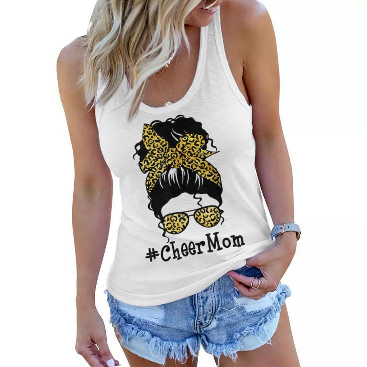 Cheer Mom Leopard Messy Bun Cheerleader Funny Mothers Day  V2 Women Flowy Tank