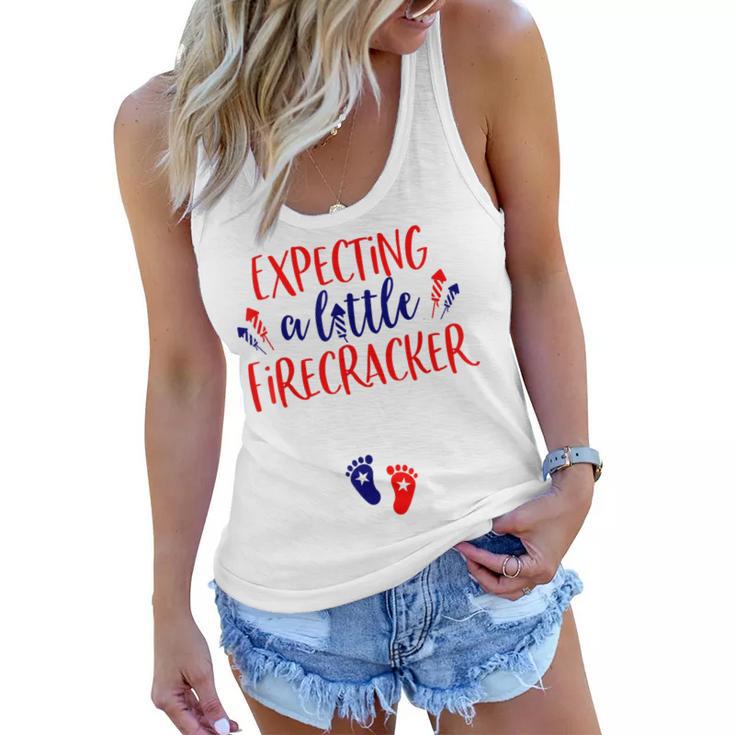 Expecting A Little Firecracker New Mom 4Th Of July Pregnancy  Women Flowy Tank