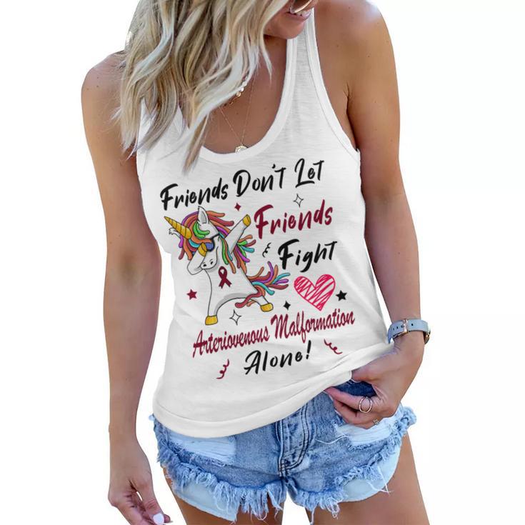 Friends Dont Let Friends Fight Arteriovenous Malformation Alone Unicorn Burgundy Ribbon Arteriovenous Malformation Support Arteriovenous Malformation Awareness Women Flowy Tank