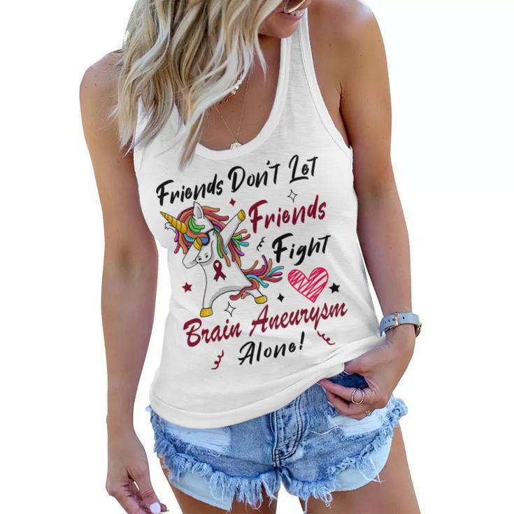 Friends Dont Let Friends Fight Brain Aneurysm Alone  Unicorn Burgundy Ribbon  Brain Aneurysm  Bpd Brain Aneurysm Women Flowy Tank