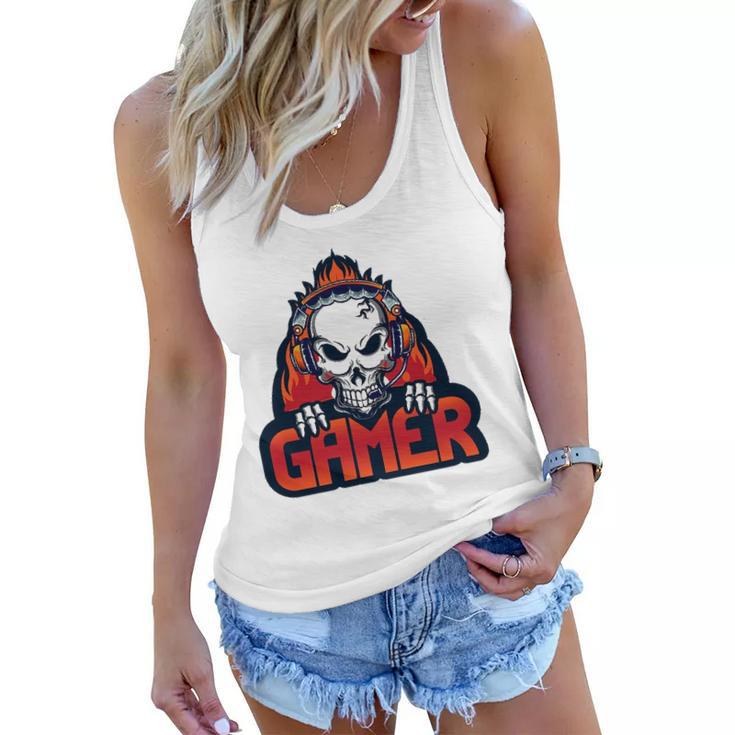 Gaming Headset Design With Skull Women Flowy Tank