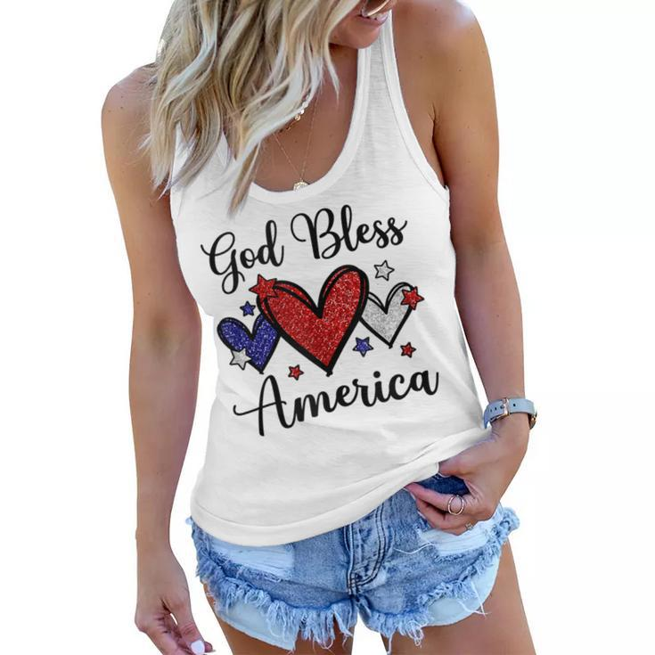 God Bless America Patriotic 4Th Of July Motif For Christians  Women Flowy Tank