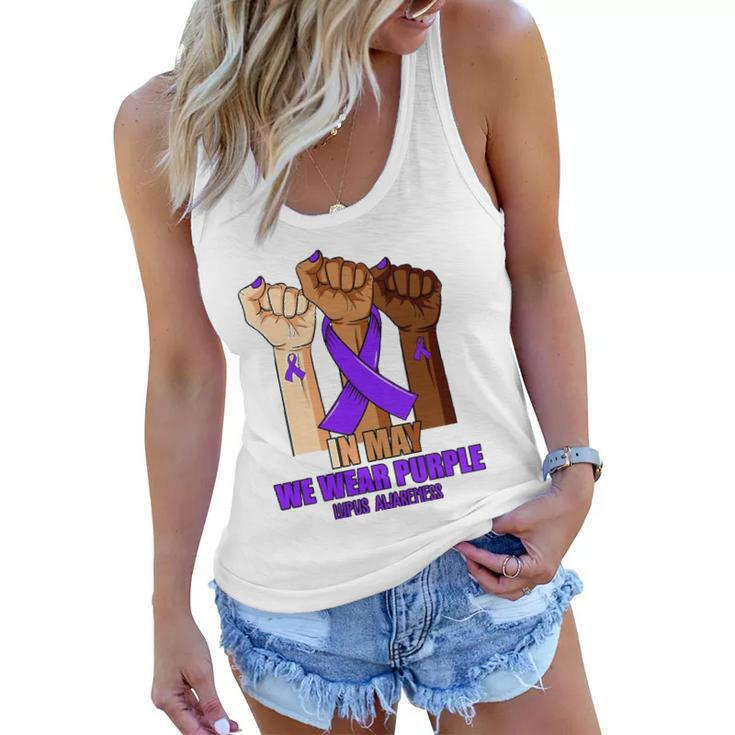 Hand In May We Wear Purple Lupus Awareness Month Women Flowy Tank
