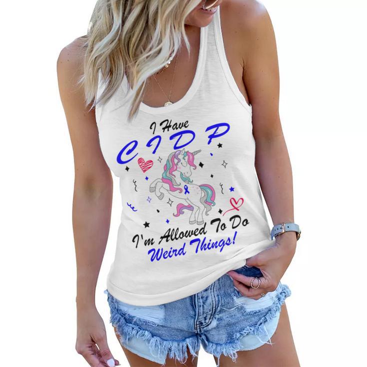 I Have Cidp Im Allowed To Do Weird Things  Unicorn Blue Ribbon  Cidp Support  Cidp Awareness Women Flowy Tank