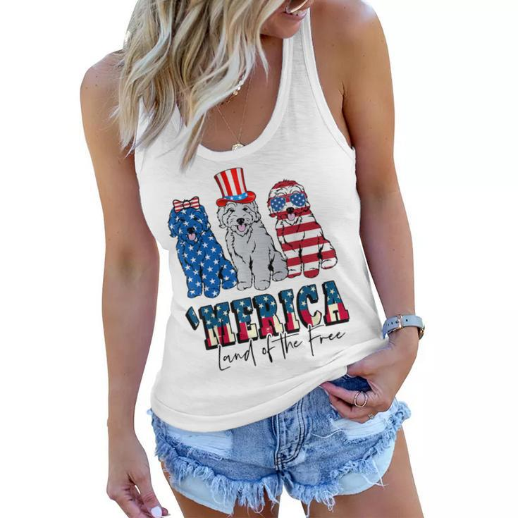 Patriotic Goldendoodle Dog 4Th Of July America Usa Flag  Women Flowy Tank