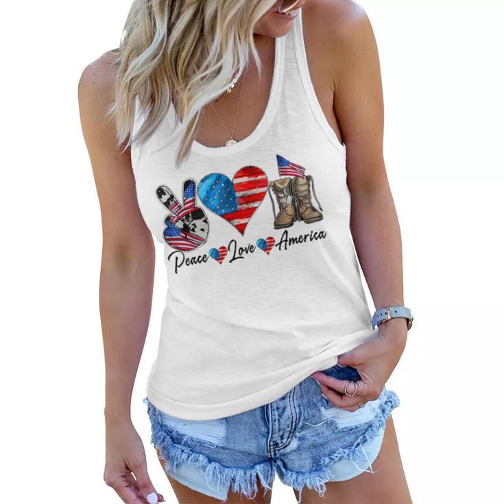 Peace Love America Vintage 4Th Of July Western America Flag  Women Flowy Tank